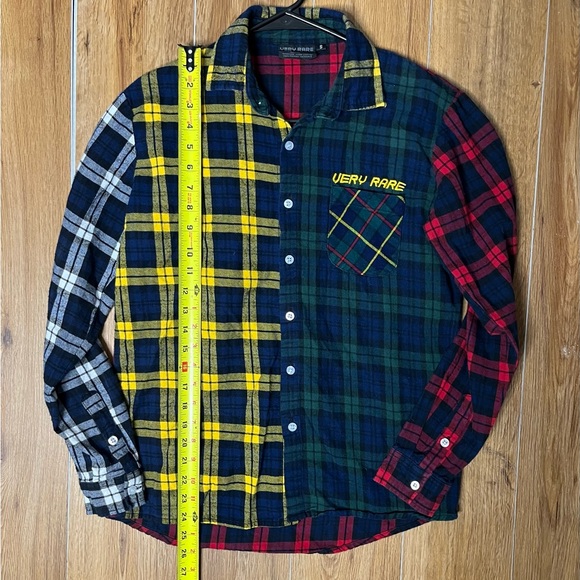 Very Rare Brand Color Block Flannel SMALL Vibe Check Red White Yellow Blue - Picture 2 of 4